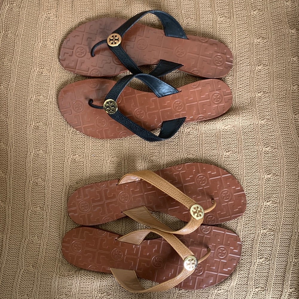 Tory Burch Leather Strap Flip Flops Black AND Brown